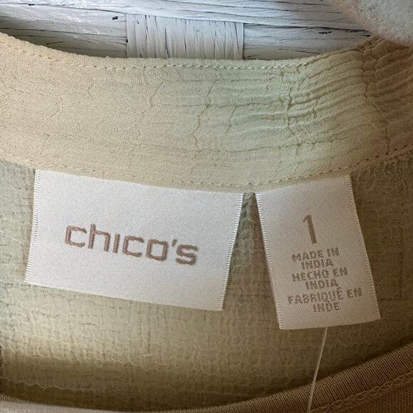 Chico’s cream tunic beaded embroidered collar, sheer with tank liner coastal  - Picture 5 of 10